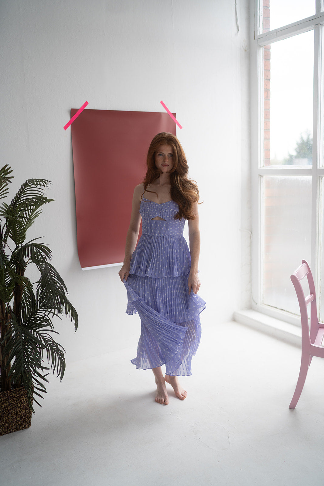 SELF PORTRAIT Polka dot-print pleated midi dress