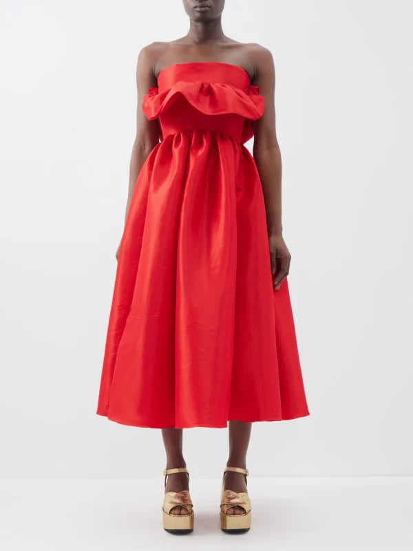 KIKA VARGAS Lynn strapless ruffled taffeta midi dress