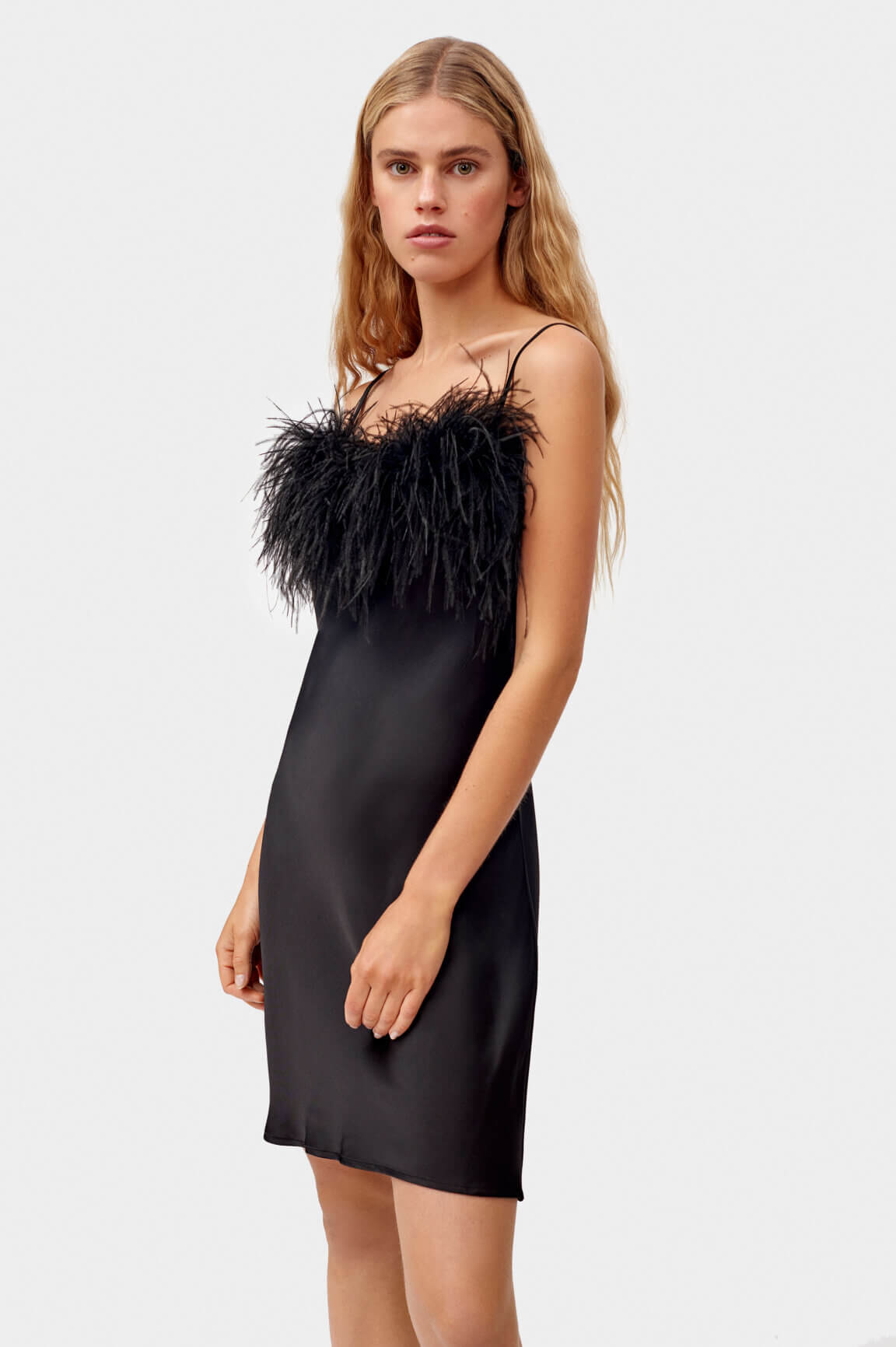 SLEEPER Boheme feather-trim minidress