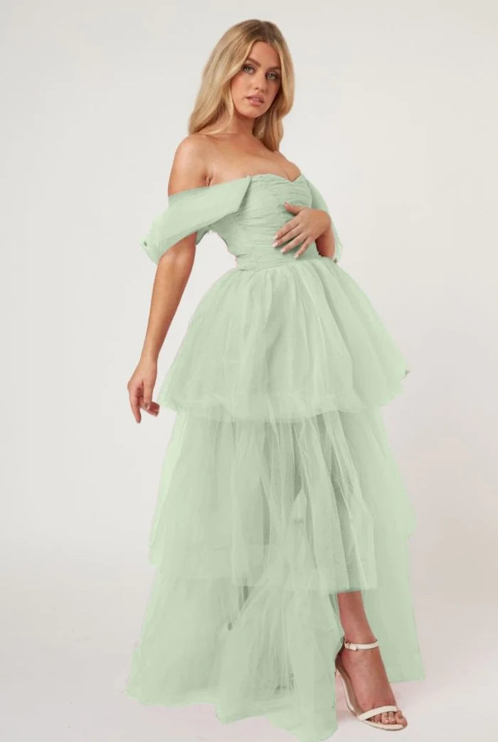 LACE & BEADS Green Sydney Tulle Dres