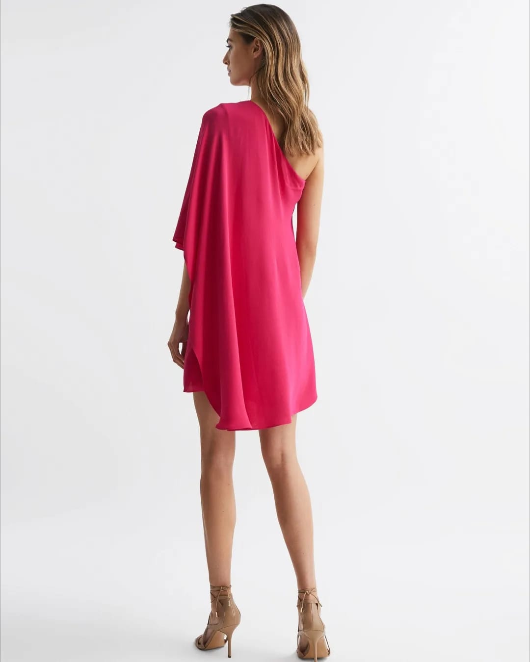 REISS Pink midi cape dress