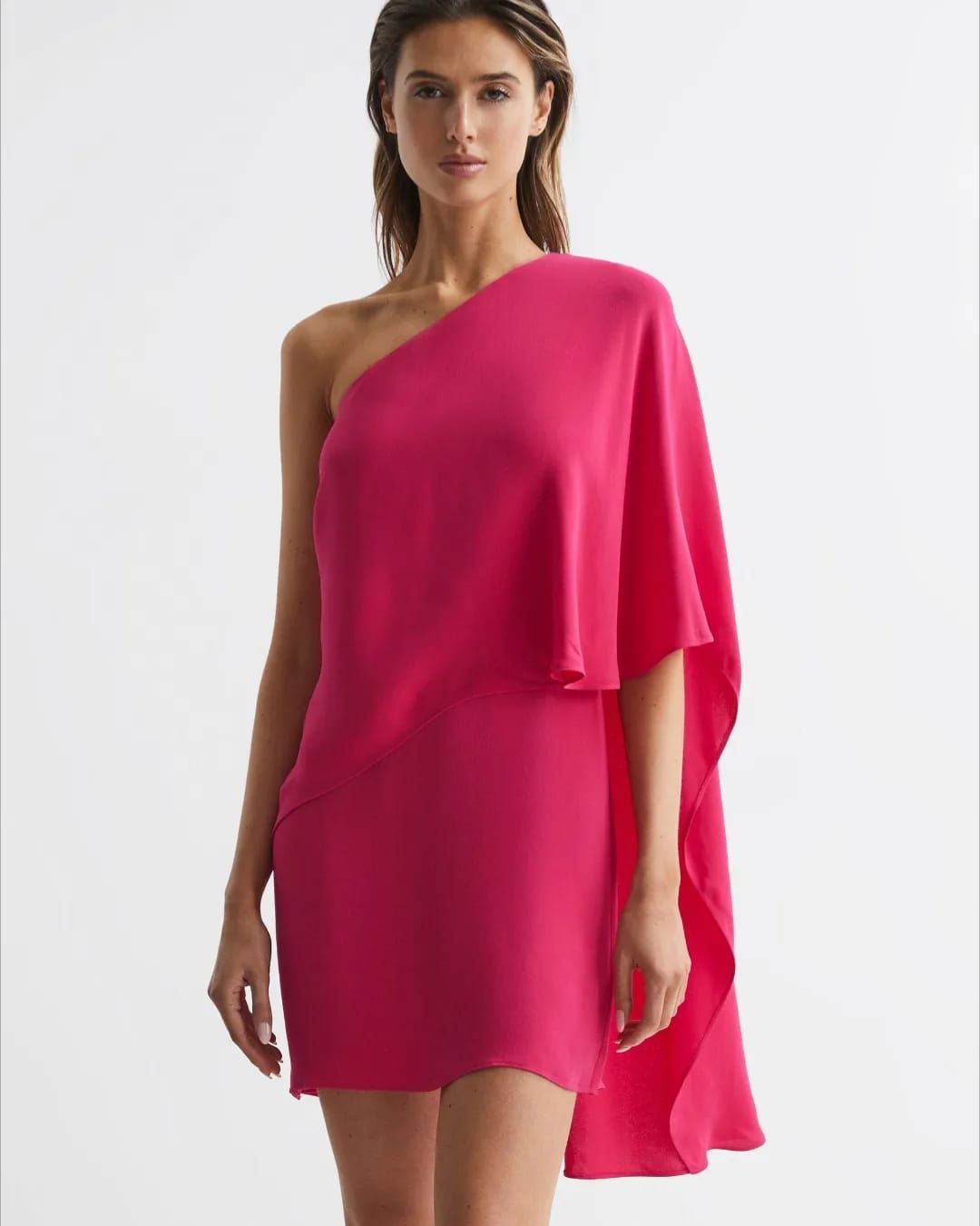 REISS Pink midi cape dress