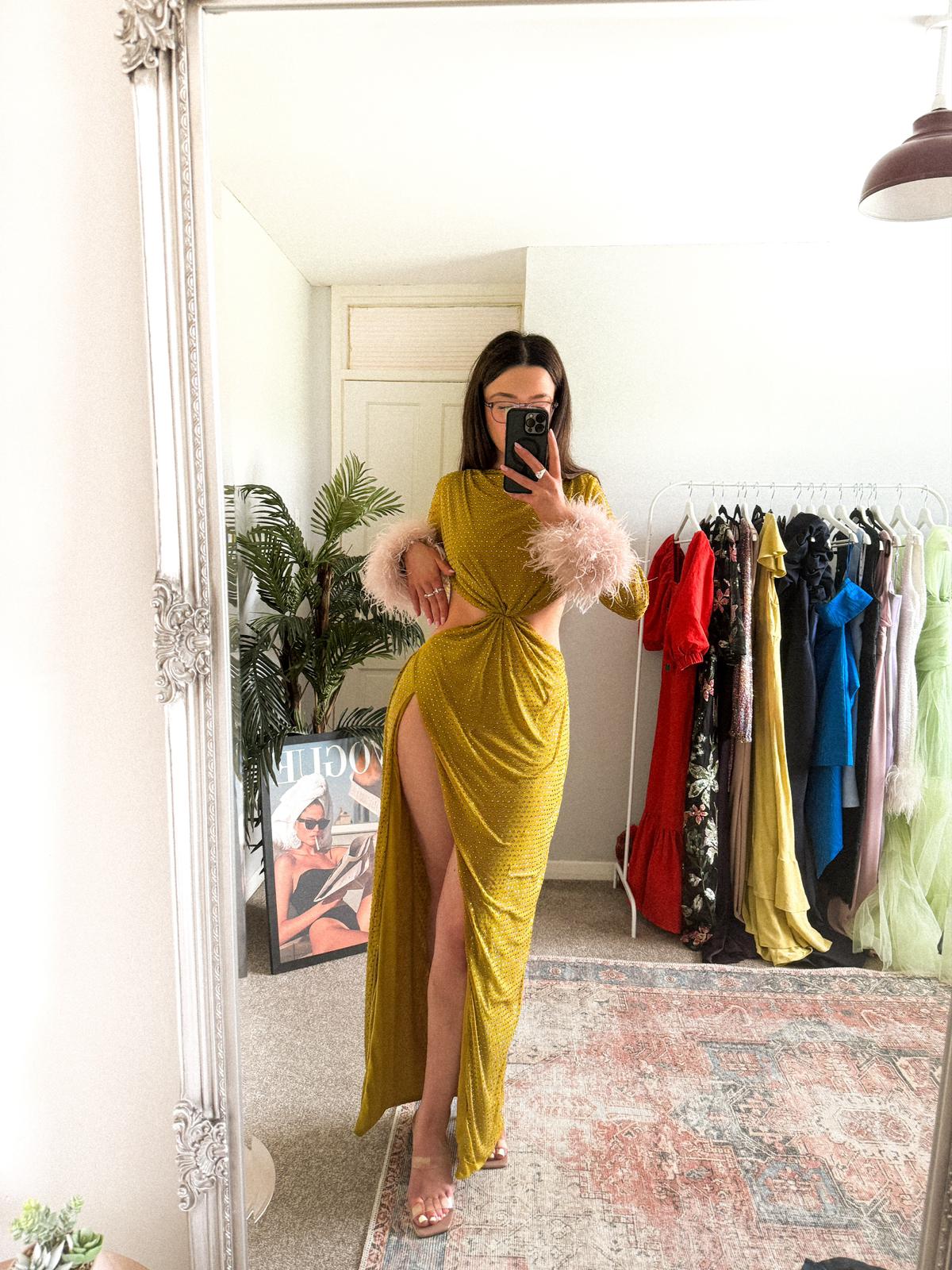 HOUSE OF CB Gina Chartreuse crystallised maxi dress