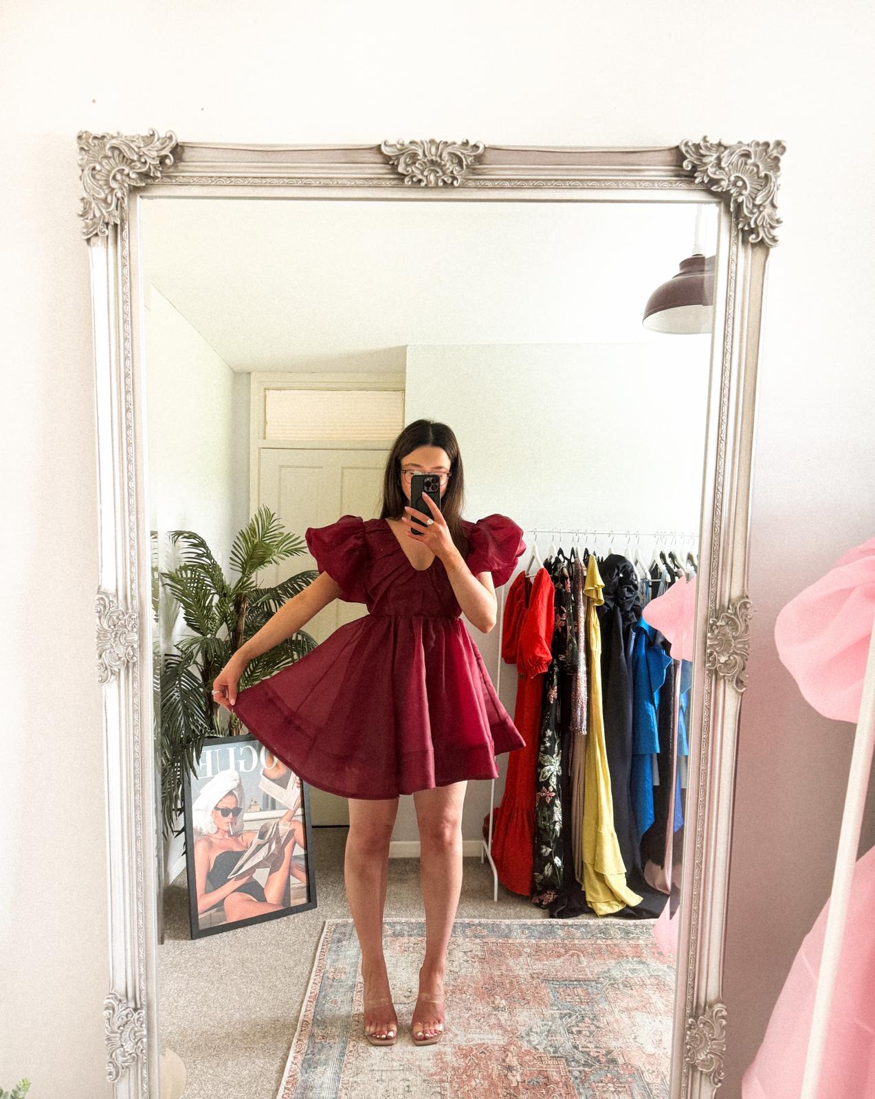 AJE Gretta Tulle Burgundy mini dress