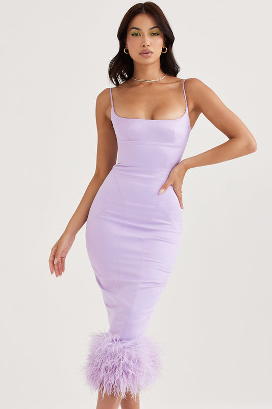 HOUSE OF CB HELENA ORCHID SATIN MIDI DRESS