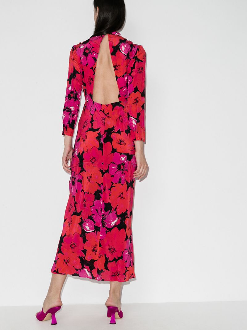 RIXO Red & Pink Silk Floral Dress